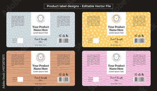 Product label design pastel color template hand drawn pattern texture cosmetic labels editable vector packaging design food packaging jar labels pills bottle label print ready design illustration