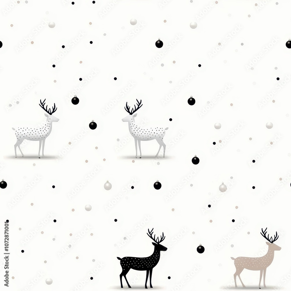 Whimsical Illustration of Playful Reindeer and Colorful Dots on a Soft Cream Background, Perfect for Holiday-Themed Designs and Children's Decor Whimsical Illustration of Playful Reindeer and Colorful Dots on a Soft Cream Background, Perfect for Holiday-Themed Designs and Children's Decor