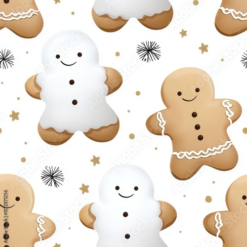 Festive Gingerbread Cookies Pattern with Cheerful Characters and Charming Decor Elements Perfect for Holiday and Seasonal Designs