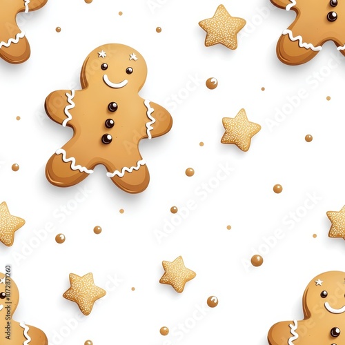 Playful Gingerbread Cookies and Stars Pattern for Festive Holiday Decorations and Seasonal Craft Projects with a Joyful and Cheerful Aesthetic Appeal