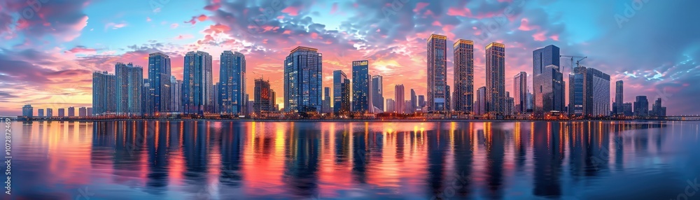 Obraz premium Stunning city skyline at sunset