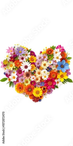 Vibrant heart shape created by assorted flowers, symbolizing nature's beauty and diversity, flower, growth