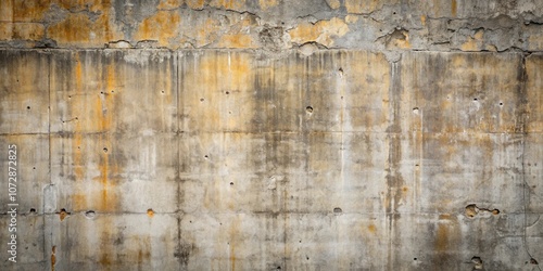 A weathered concrete wall with a subtle grid pattern, showing the effects of time and the elements