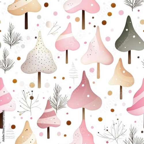 Cute and Colorful Christmas Tree Pattern with Pastel Shades and Polka Dots for Festive Decorations in Holiday-Themed Designs and Crafts