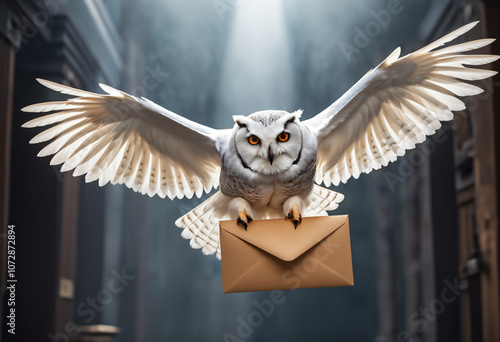 White owl delivers letter. Generative AI