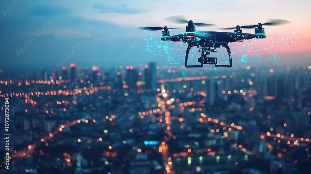 A drone flying over a cityscape capturing data high-tech surveillance and mapping technology in action futuristic urban planning concepts A drone flying over a cityscape capturing data high-tech surveillance and mapping technology in action futuristic urban planning concepts