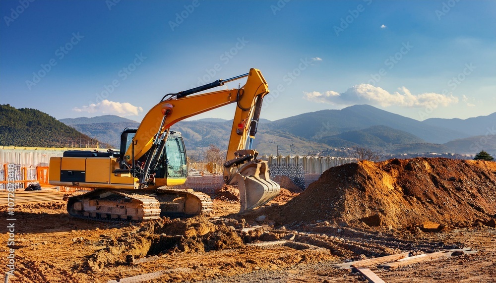 Obraz premium The precision of a powerful excavator ensures accurate digging. 