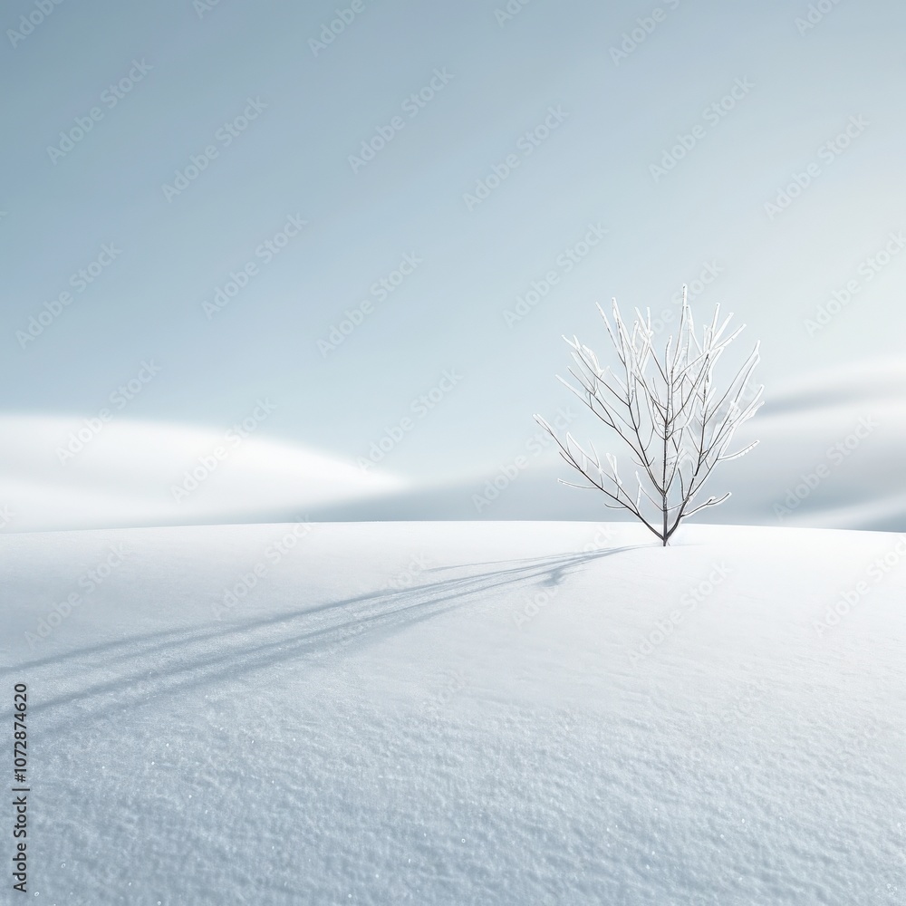 Solitary tree in a serene snowy landscape. Solitary tree in a serene snowy landscape.