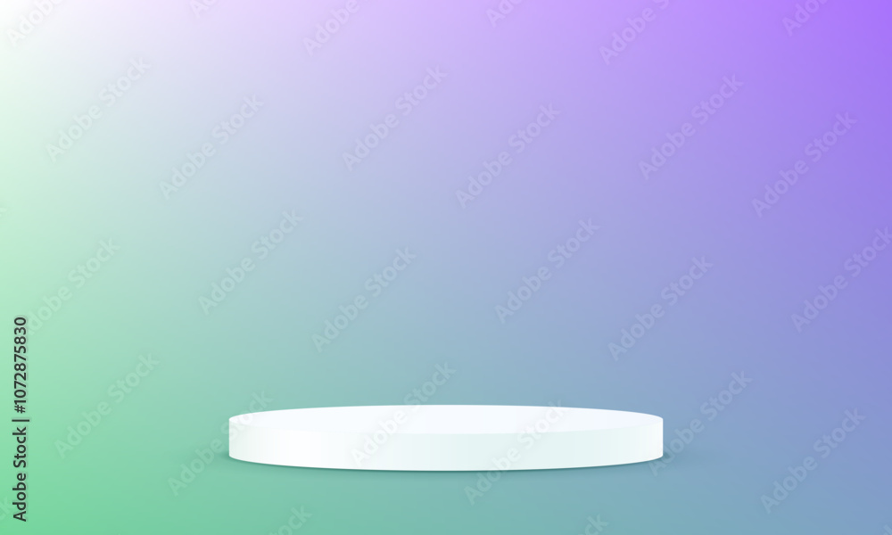 Purple and green background vector 3d with white podium. 3D abstract studio room with pedestal podium. Space for selling products on the website. Vector illustration. Purple and green background vector 3d with white podium. 3D abstract studio room with pedestal podium. Space for selling products on the website. Vector illustration.