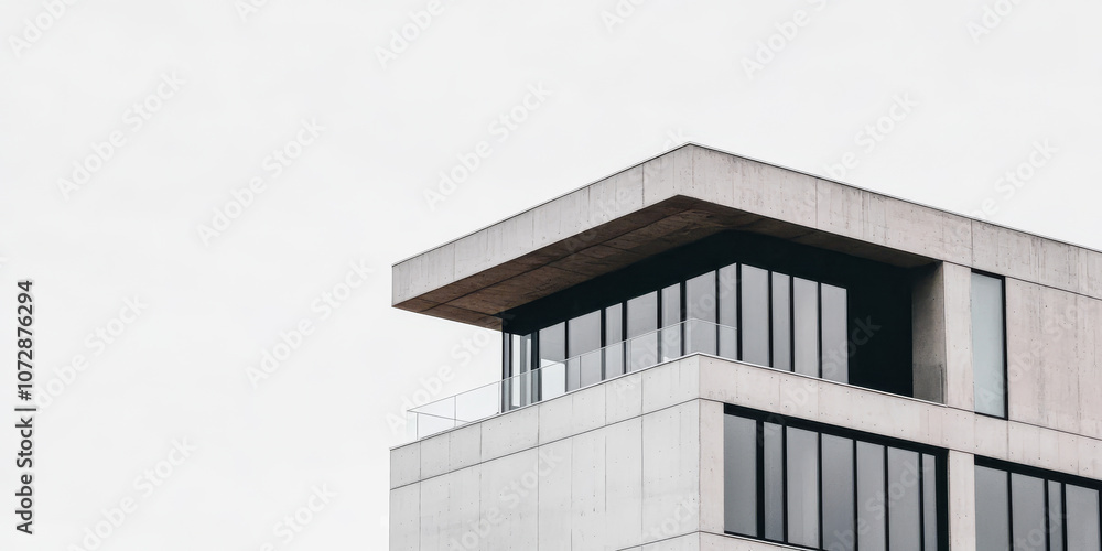 Modern architectural design featuring a sleek building corner against a cloudy sky backdrop Modern architectural design featuring a sleek building corner against a cloudy sky backdrop