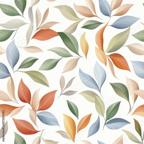 Elegant and Colorful Leaf Pattern on a Light Background Ideal for Wallpapers, Fabrics, and Home Decor Projects with a Modern Aesthetic Touch