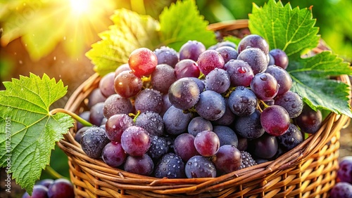 Wallpaper Mural A Basket Overflowing with Dew-Kissed Grapes, Their Deep Purple Hues Shimmering in the Warm Sunlight, a Testament to the Bounty of Nature's Harvest. Torontodigital.ca