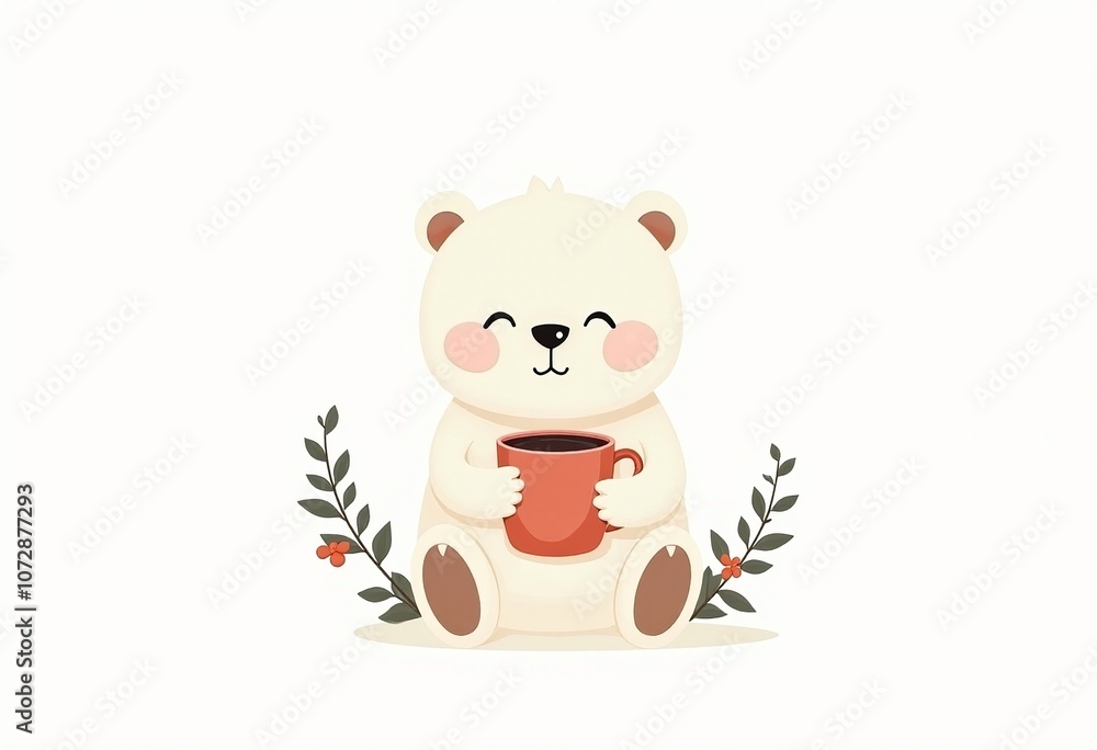 Cute White Bear Sipping Coffee Surrounded by Holly and Mistletoe: A Minimalistic Vector Art Piece in Soft Pastel Shades
Cute White Bear Sipping Coffee Surrounded by Holly and Mistletoe: A Minimalistic Vector Art Piece in Soft Pastel Shades