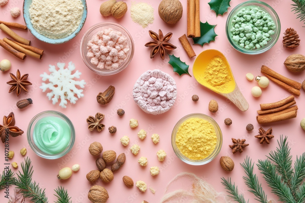 Flat lay composition with various natural ingredients for homemade beauty products. Flat lay composition with various natural ingredients for homemade beauty products.