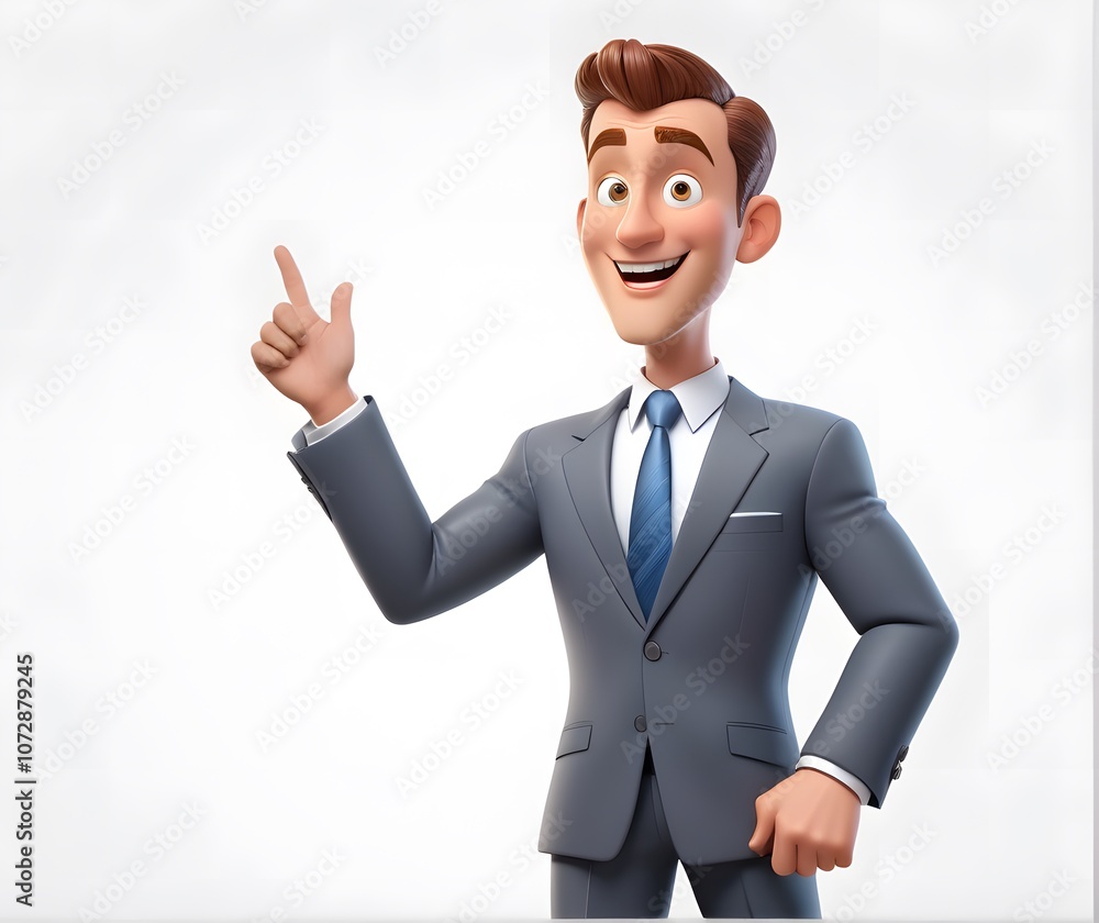 Smiling Cartoon Businessman Pointing Up Smiling Cartoon Businessman Pointing Up