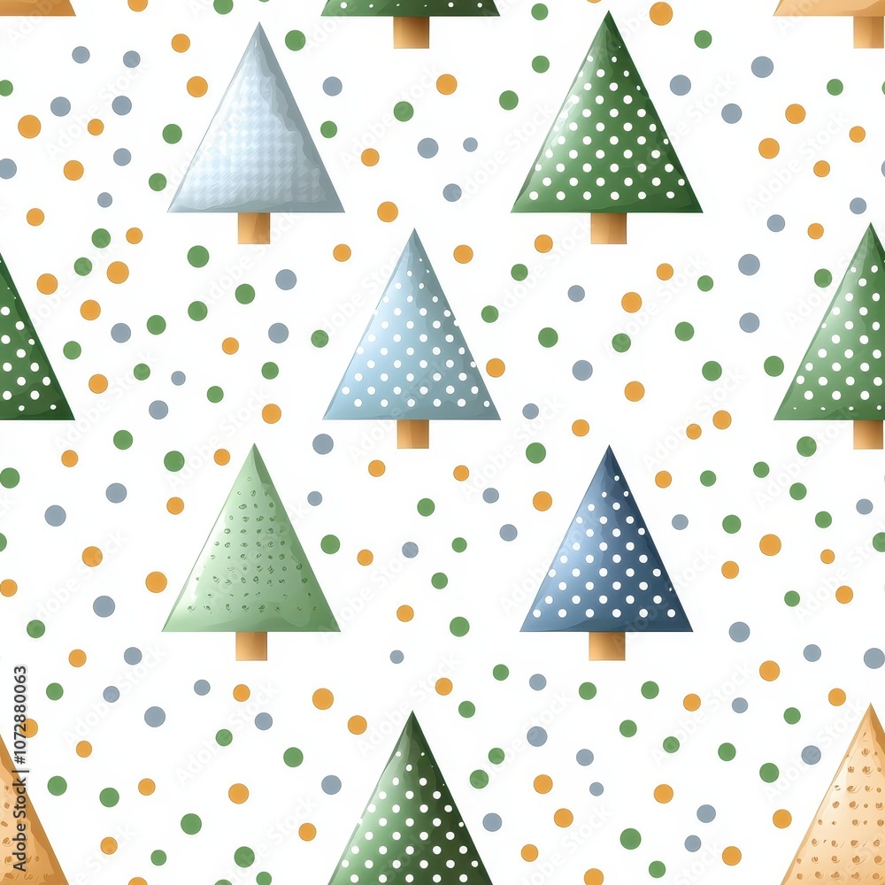 Colorful Geometric Trees with Polka Dots on White Background for Festive Themes and Seasonal Designs in Holiday and Winter Celebrations Colorful Geometric Trees with Polka Dots on White Background for Festive Themes and Seasonal Designs in Holiday and Winter Celebrations
