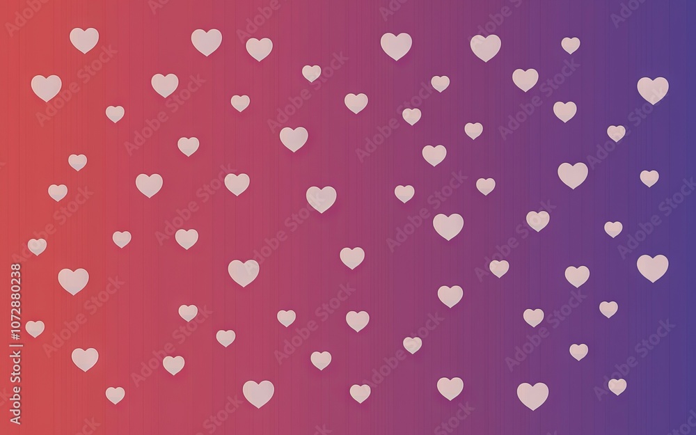 Pink hearts gradient background. Lovely hearts scattered on a romantic purple-red backdrop. Symbolizes affection and love. Pink hearts gradient background. Lovely hearts scattered on a romantic purple-red backdrop. Symbolizes affection and love.