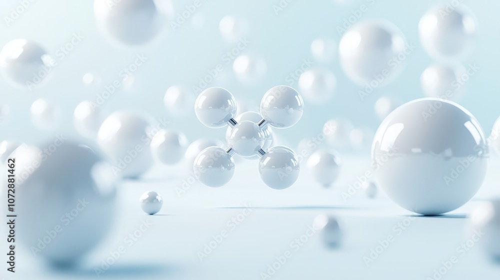 Abstract image of floating white spheres against a light blue background, creating a serene and modern aesthetic. Abstract image of floating white spheres against a light blue background, creating a serene and modern aesthetic.