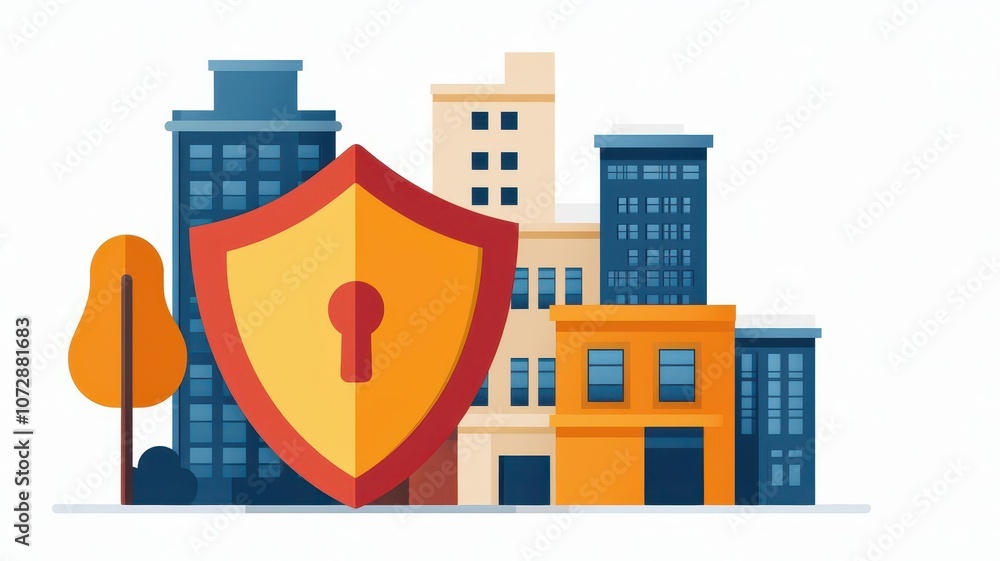 Naklejka premium Cybersecurity Solutions for Mall Retailers Shield icon representing layered security for various mall retailers and stores