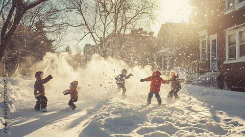 Kids enjoying their winter break with exciting snowball fights every day.
