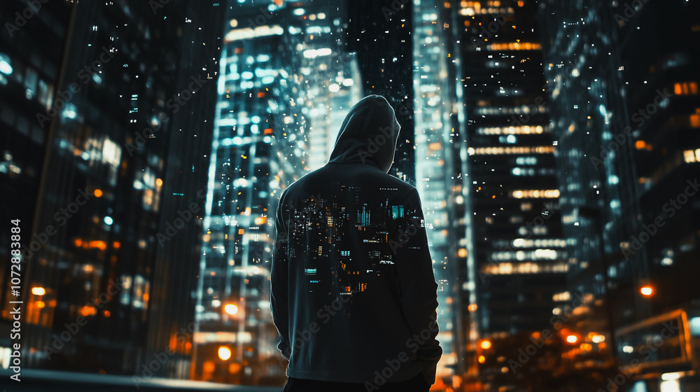 Fototapeta premium Hacker are planning to hack and attack networks and cyber security , innovative Smart city and graphs with statistics to analyze business potential and predict future developments in company growth.
