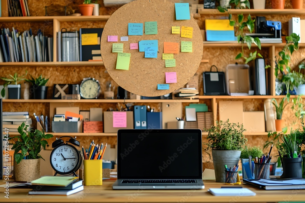 Naklejka premium Creative workspace mockup laptop computer and stylish accessory on table.