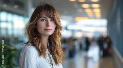 Confident Young Woman in Modern Workspace with Natural Light