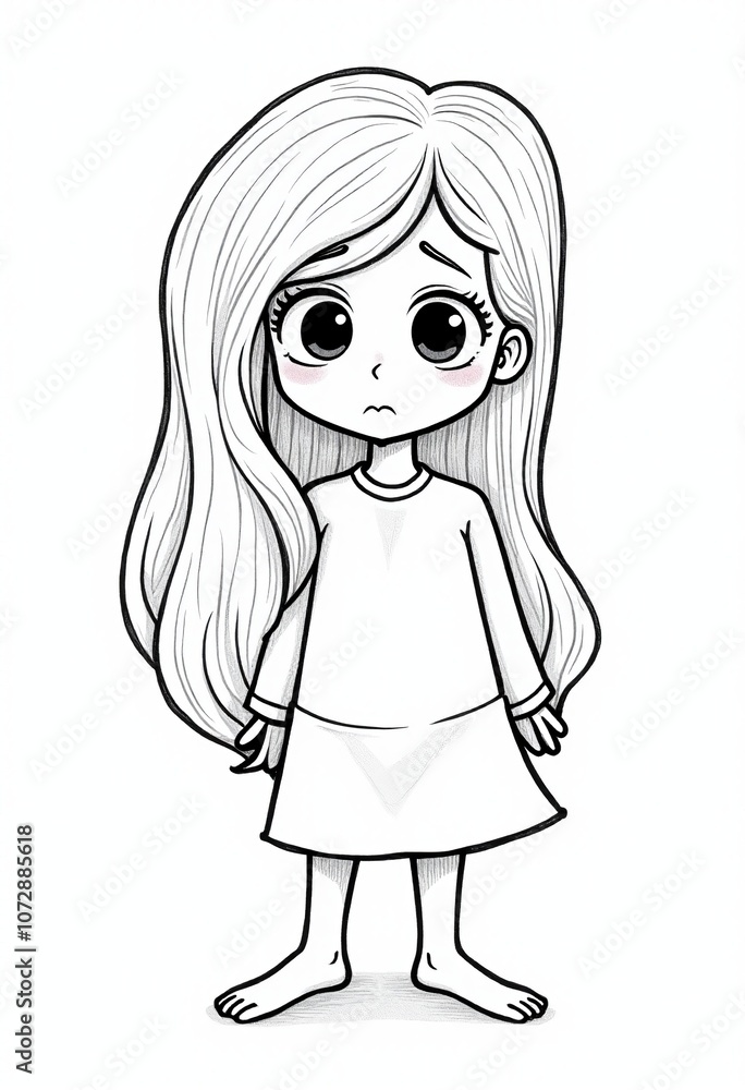Melancholic Woman in Black and White: A Simple Coloring Page for Kids, Depicting Sadness and Reflection, Perfect for Creative Expression and Emotional Understanding Melancholic Woman in Black and White: A Simple Coloring Page for Kids, Depicting Sadness and Reflection, Perfect for Creative Expression and Emotional Understanding