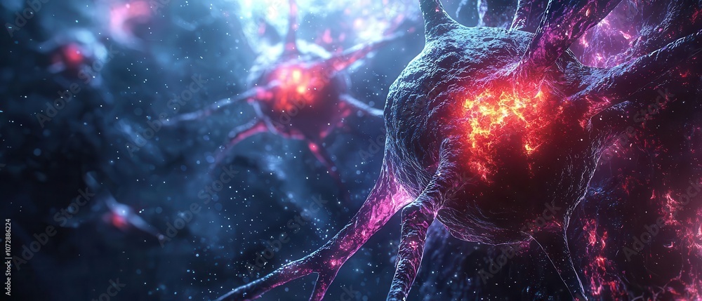 Fototapeta premium Abstract illustration of vibrant neural cells in a dynamic, colorful environment