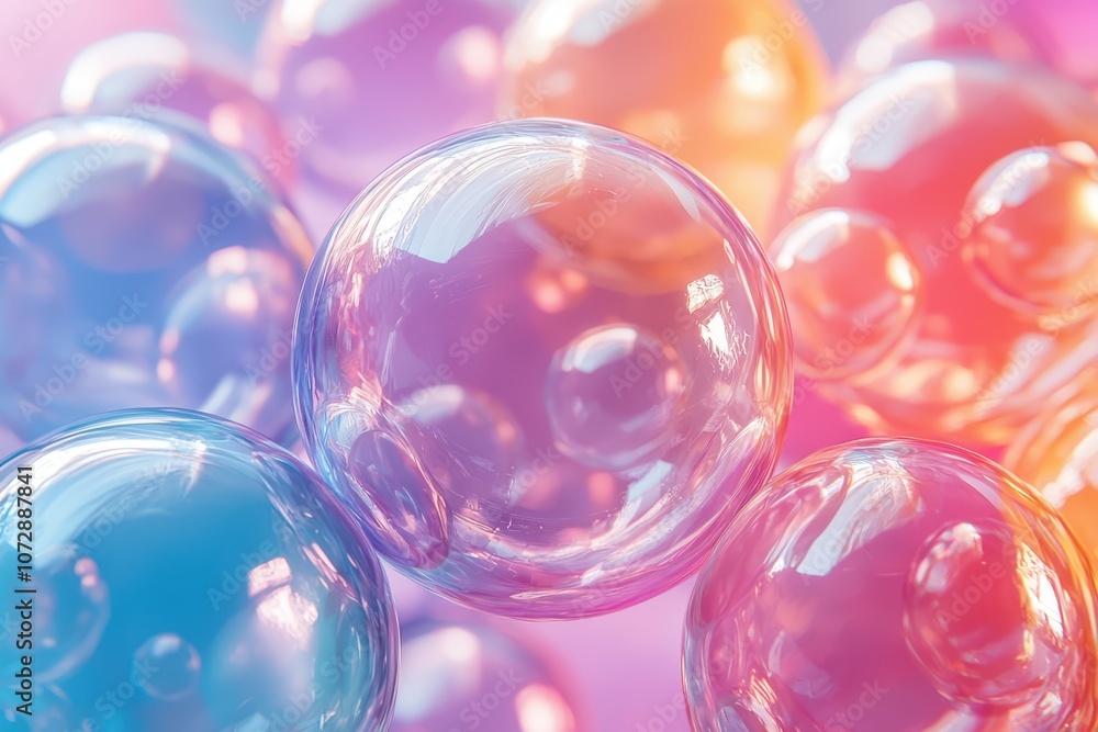 Floating translucent spheres in vibrant colors cast soft shadows in a dreamy, ethereal space, creating a surreal and visually soothing scene.. Floating translucent spheres in vibrant colors cast soft shadows in a dreamy, ethereal space, creating a surreal and visually soothing scene..