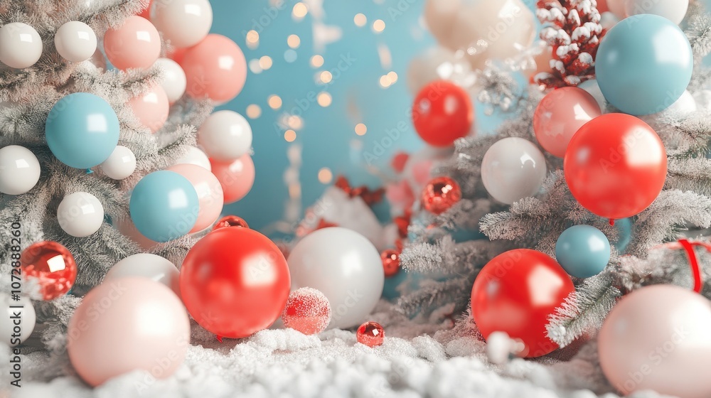 Christmas balloons party decorations, Collection of Christmas, 3D render, Triadic color scheme Christmas balloons party decorations, Collection of Christmas, 3D render, Triadic color scheme