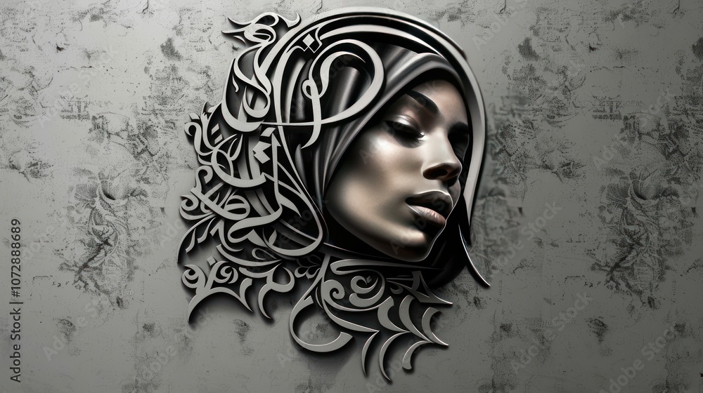 Abstract portrait of a woman with Arabic calligraphy. Abstract portrait of a woman with Arabic calligraphy.
