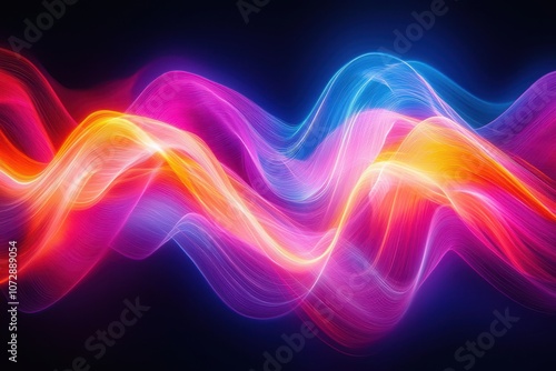 Vibrant wave patterns in neon colors, creating a dynamic and energetic visual effect that pulsates with movement, perfect for modern, abstract themes..