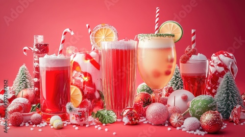 Christmas recipes, Collection of Christmas, 3D render, Triadic color scheme, and deliciousdrinks  photo