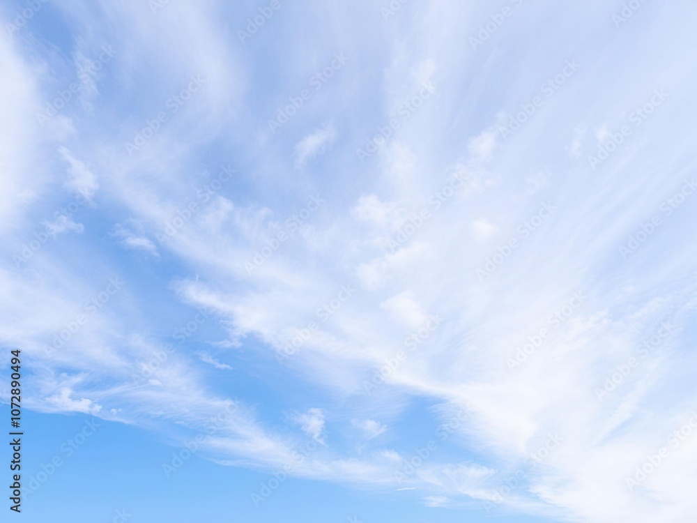 A serene landscape of a blue sky with soft, white clouds drifting lazily across the horizon, idyllic, skyward A serene landscape of a blue sky with soft, white clouds drifting lazily across the horizon, idyllic, skyward