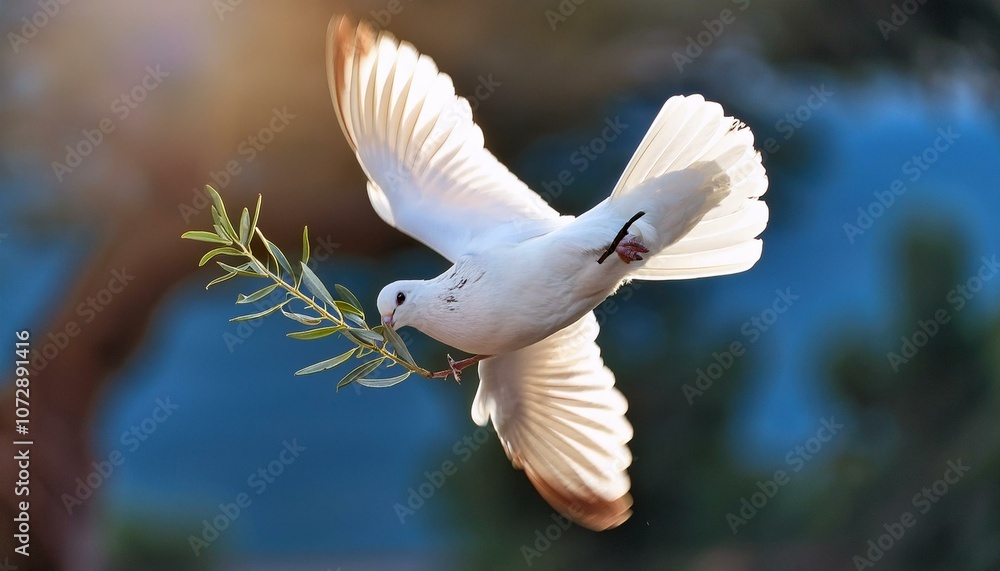 Obraz premium White dove with an olive branch, symbolizing peace