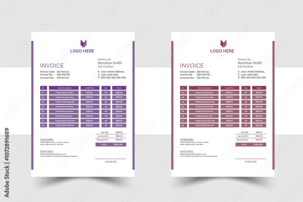 Unique and professional Invoice design template for company bill form business invoice. Innovative design, with creative design and creative color. Unique and professional Invoice design template for company bill form business invoice. Innovative design, with creative design and creative color.