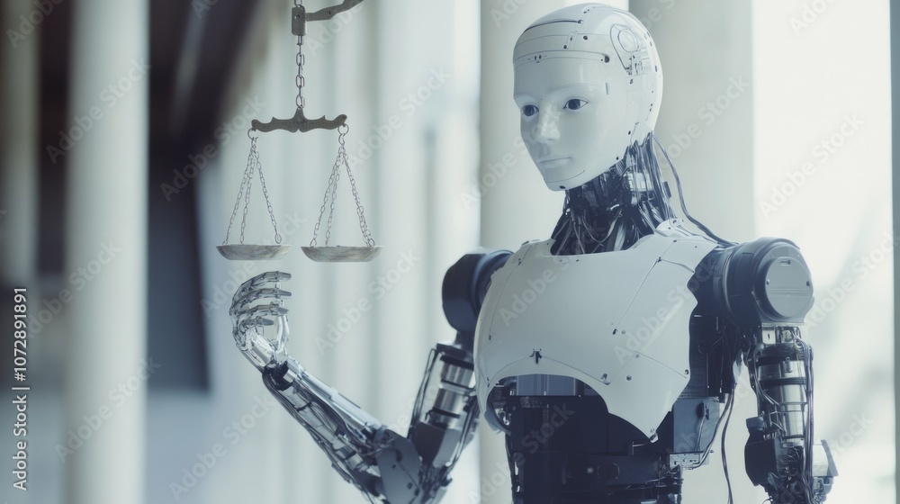 Naklejka premium AI ethics laws and regulations, artificial intelligence legal standards and policy 