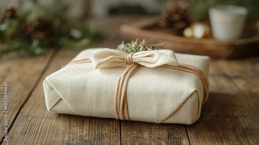 A beautifully wrapped gift with rustic charm, featuring natural twine and a sprig of greenery, placed on a wooden table, evoking a sense of warmth and thoughtful presentation. A beautifully wrapped gift with rustic charm, featuring natural twine and a sprig of greenery, placed on a wooden table, evoking a sense of warmth and thoughtful presentation.