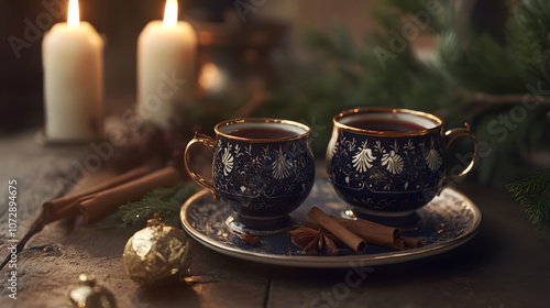 Wallpaper Mural Mulled wine served in vintage cups with cinnamon and nutmeg. Torontodigital.ca