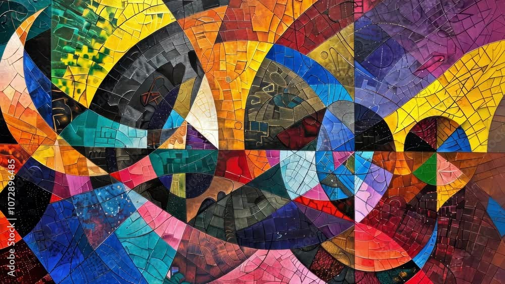 Abstract art featuring a mix of shapes and colors representing the symmetries present in the laws of particle physics. Abstract art featuring a mix of shapes and colors representing the symmetries present in the laws of particle physics.