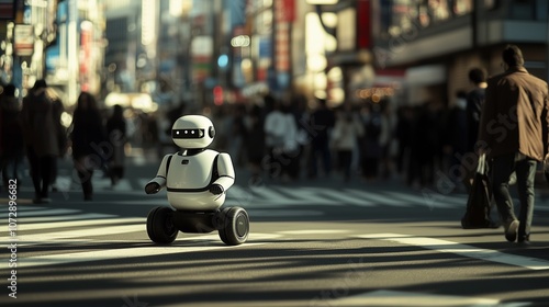 東京渋谷のストリートを警備するロボット