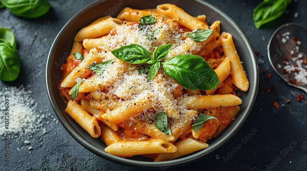 Creamy Tomato Basil Pasta with Penne and Parmesan Cheese Creamy Tomato Basil Pasta with Penne and Parmesan Cheese