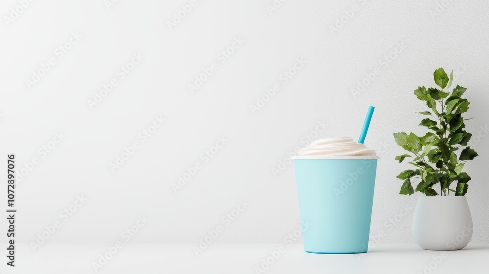 An empty yogurt container with a blue lid, placed upside down on a white background, offering a clean and minimalist visual for branding or messaging. An empty yogurt container with a blue lid, placed upside down on a white background, offering a clean and minimalist visual for branding or messaging.