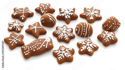 Gingerbread cookies, Christmas theme, isolated on white background