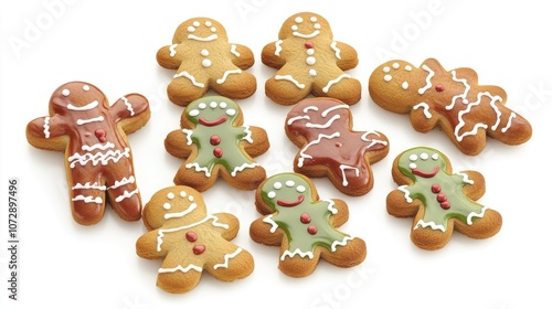 Gingerbread cookies, Christmas theme, isolated on white background