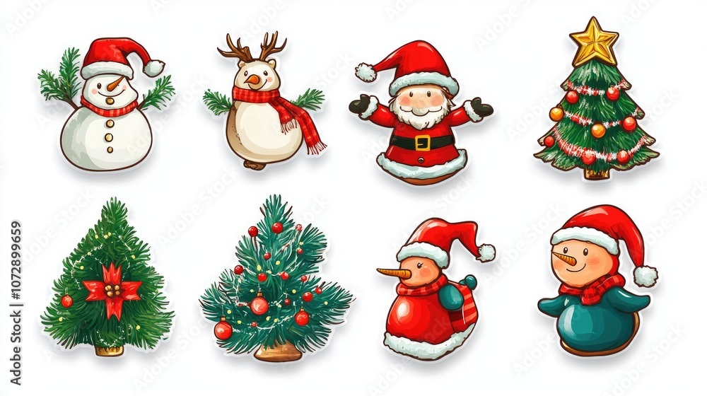 Sticker christmas illustration, Collection of Christmas on white background Sticker christmas illustration, Collection of Christmas on white background
