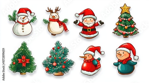 Sticker christmas illustration, Collection of Christmas on white background