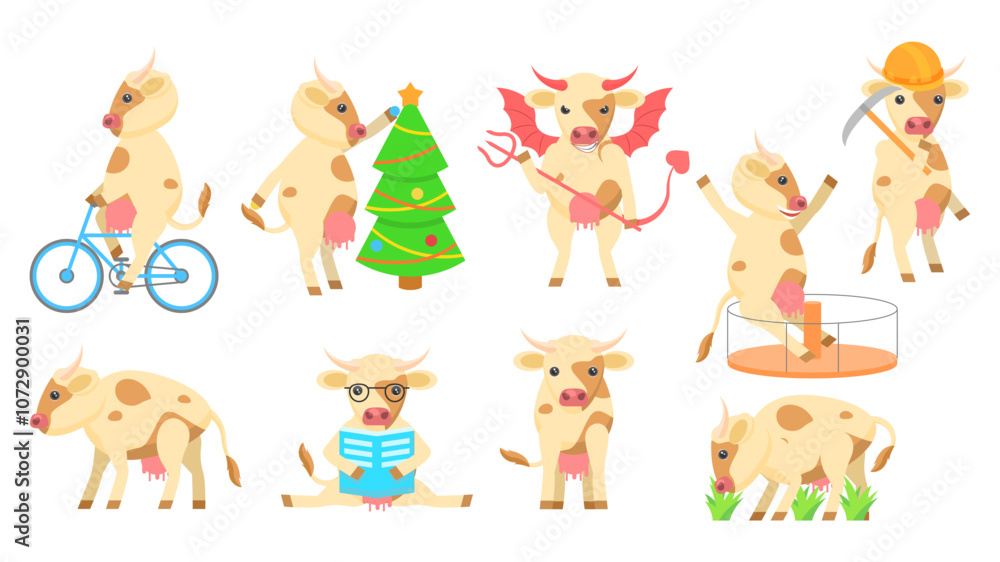 Set Abstract Collection Flat Cartoon Different Animal Cows Vector Design Style Elements Fauna Wildlife Set Abstract Collection Flat Cartoon Different Animal Cows Vector Design Style Elements Fauna Wildlife