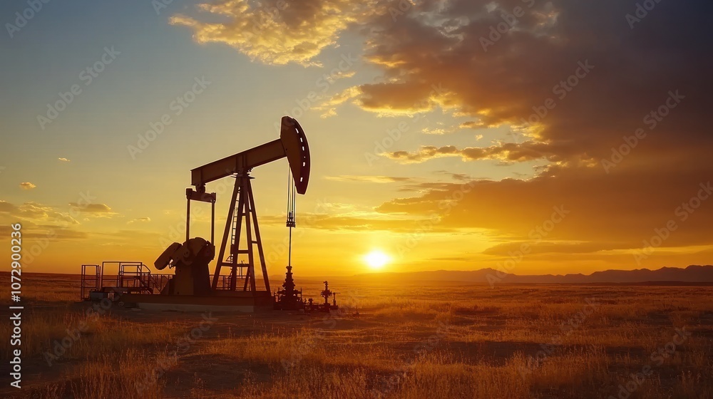 Pumpjack extracting crude oil in an open field during sunset energy production in action vast landscape of oil fields and equipment Pumpjack extracting crude oil in an open field during sunset energy production in action vast landscape of oil fields and equipment